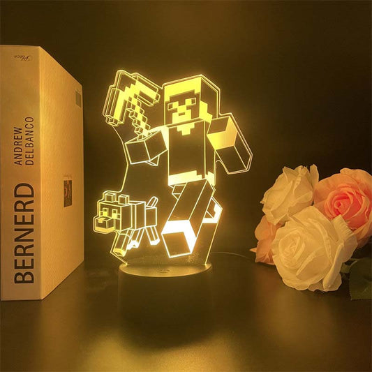 Desktop Pixel Art Acrylic Lamp: Steve in Action Pose
