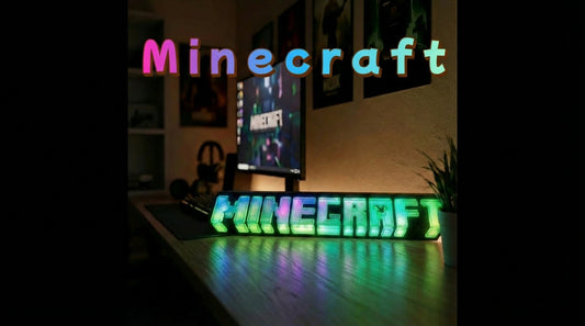 Gift Focused: Vibrant Minecraft logo light for fans, an ideal plastic game gift for birthdays featuring USB power and soft glow.