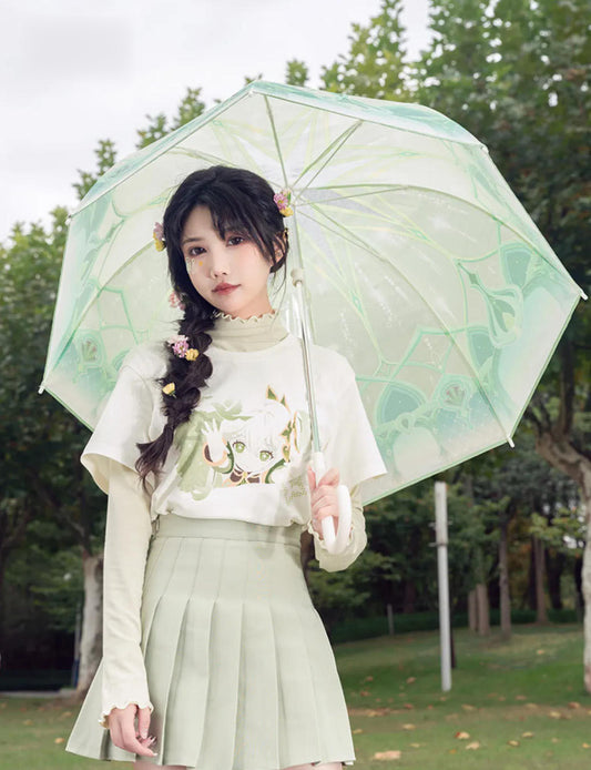 Paired with a Nahida-themed outfit, this umbrella completes the look, merging practicality with fandom for a truly immersive Genshin Impact experience.