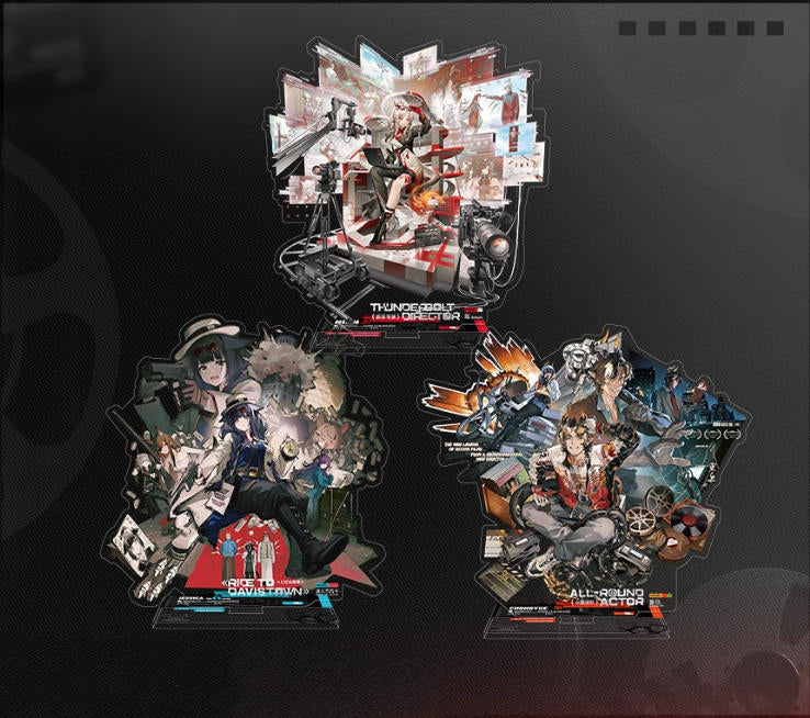 Acrylic standee set of Arknights Nian, Jessica the Liberated and Chong Yue, with distinct dynamic poses, vivid in-game outfits and stable bases, highlighting exquisite details and vibrant color schemes.
