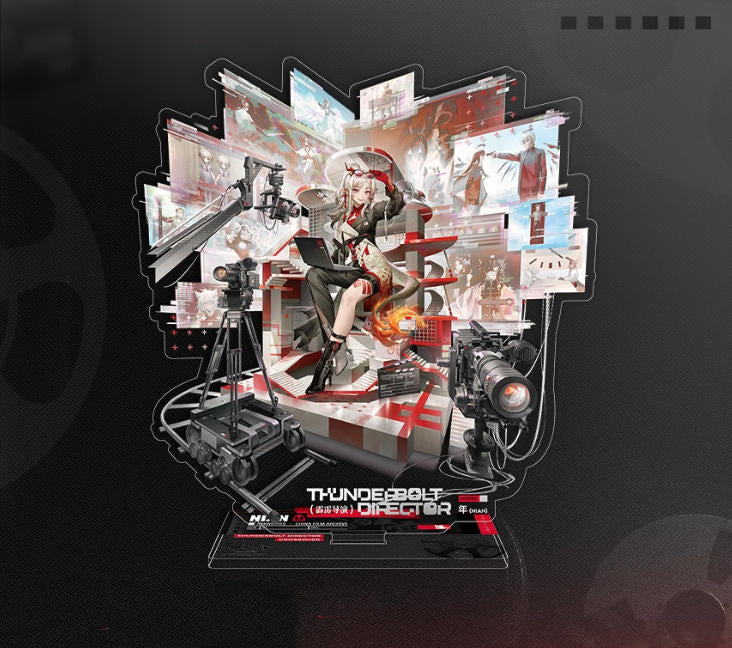 Acrylic standee of Arknights Nian, in striking red-gold outfit, dynamic posture, clear acrylic material, showing her iconic bold and gorgeous style.
