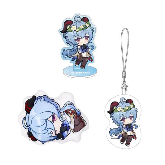 Genshin Impact Starlit Series Ganyu chibi keychain featuring soft polyester material, perfect as a small collectible or fan gift
