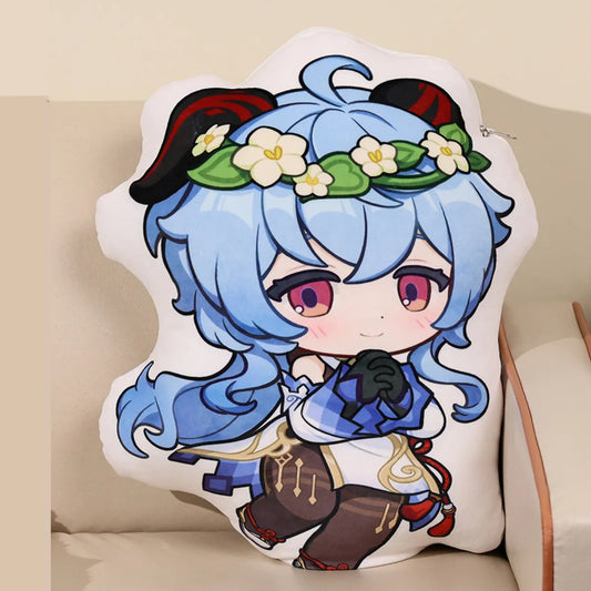Starlit Series Ganyu Double-Sided Pillow featuring chibi artwork, soft polyester fabric, perfect as a cozy gift for Genshin Impact fans