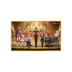 This Genshin Impact shikishi board features a vibrant full-group illustration of characters performing at the 2023 Concert, printed on art paper with a matte gold border and luxurious foil accents.
