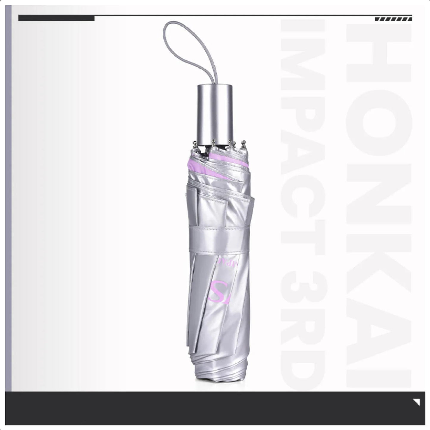 Honkai Impact 3rd themed umbrella featuring Elysia as the Herrscher of Human, with her signature pink and blue design on a UPF 50+ polyester canopy.