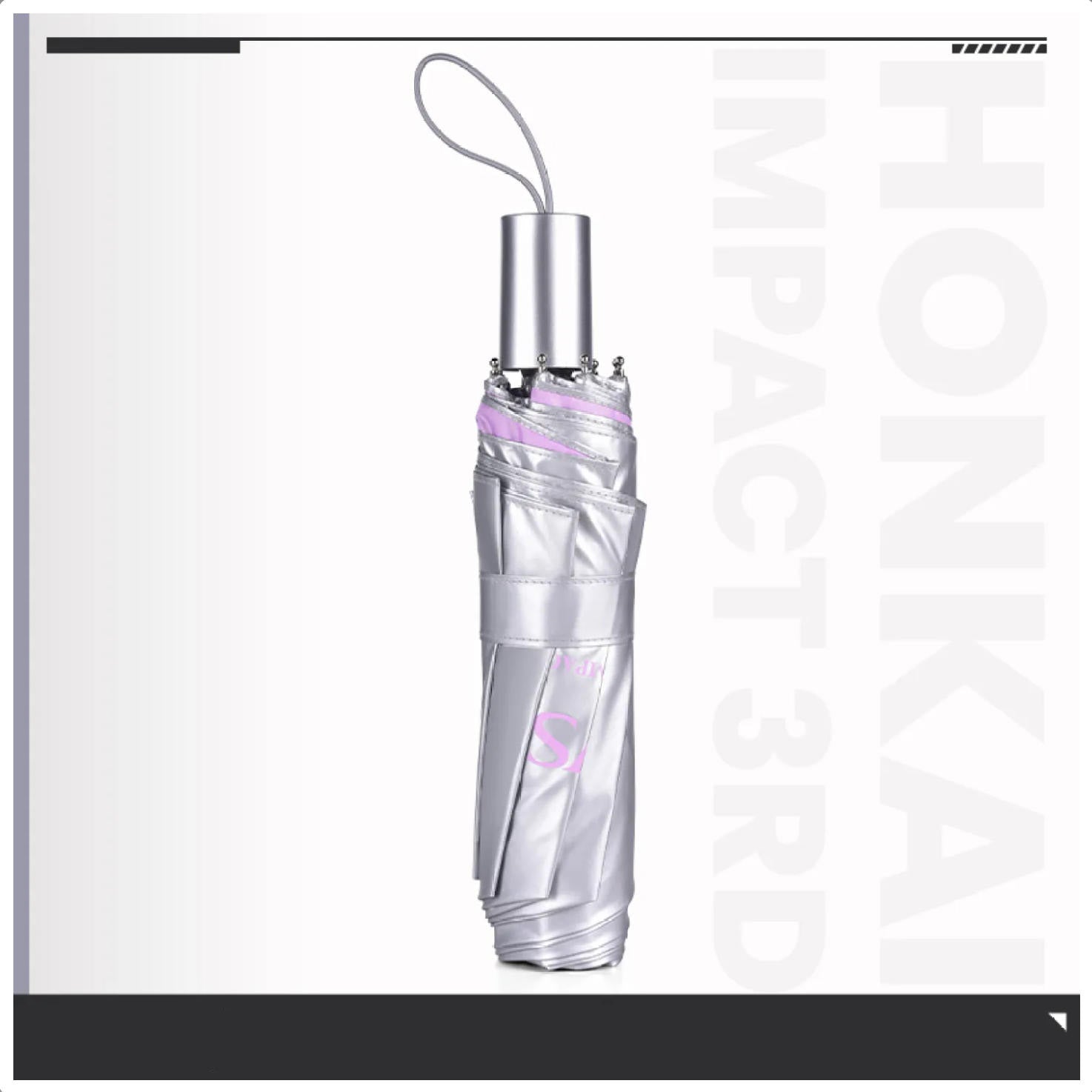 Honkai Impact 3rd themed umbrella featuring Elysia as the Herrscher of Human, with her signature pink and blue design on a UPF 50+ polyester canopy.