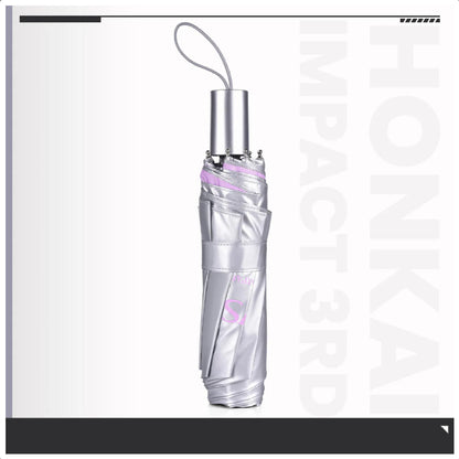 Honkai Impact 3rd themed umbrella featuring Elysia as the Herrscher of Human, with her signature pink and blue design on a UPF 50+ polyester canopy.