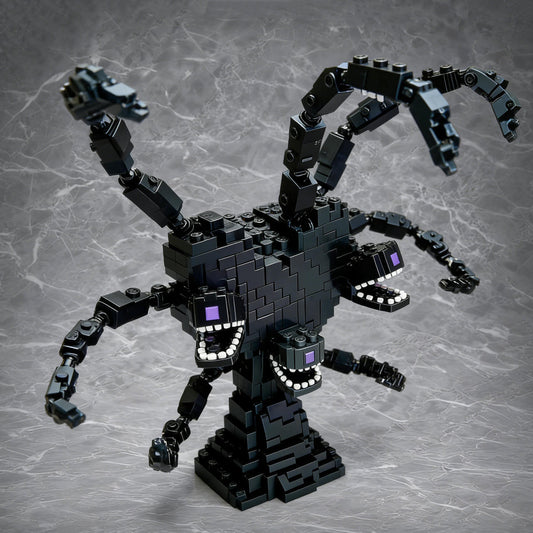 Minecraft-inspired model of a multi-limbed creature with glowing purple eyes, perfect for building and display.