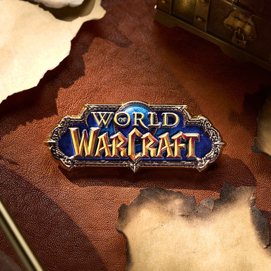A set of magnetic pins featuring World of Warcraft themed designs, made from zinc alloy with strong magnets on the back, part of a collectible series.