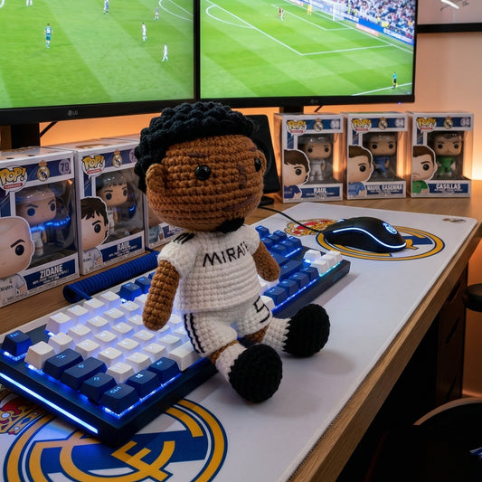 Handmade Black Short Hair No. 5 White Shirt Crochet Doll -JB5 Handmade Collectible Gift For Fans & Kids