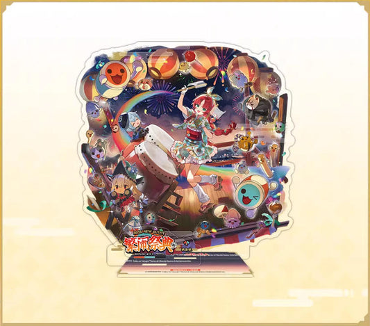 Acrylic standee of Myrtle from the collaborative festival series, featuring her vibrant Festival Ver. outfit with colorful, intricate details, set against a bright orange decorative border and a white background.