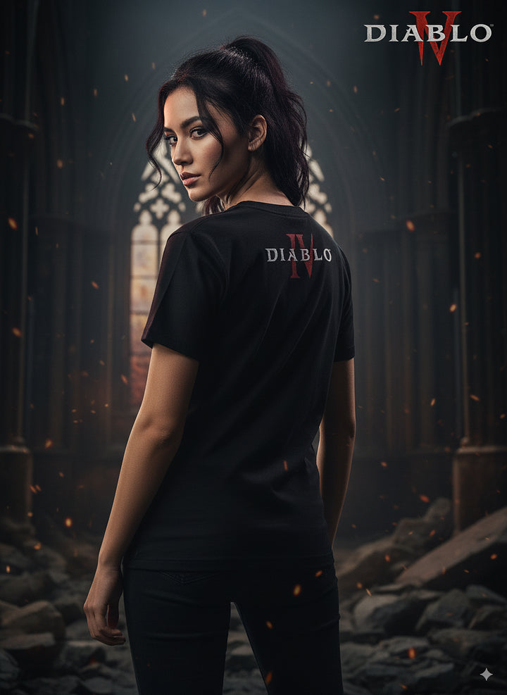 D4 Necromancer T-shirt | Skeleton summon Necromancer pattern trendy loose top | Dark style dungeon game peripheral cool daily wear