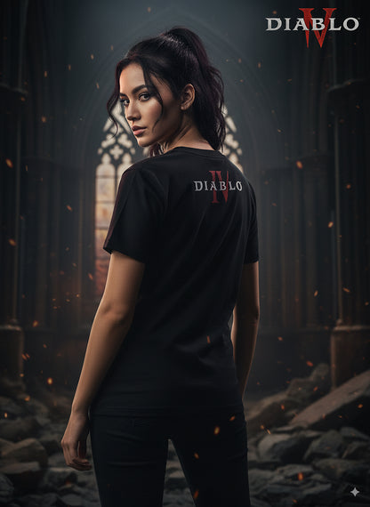 D4 Necromancer T-shirt | Skeleton summon Necromancer pattern trendy loose top | Dark style dungeon game peripheral cool daily wear