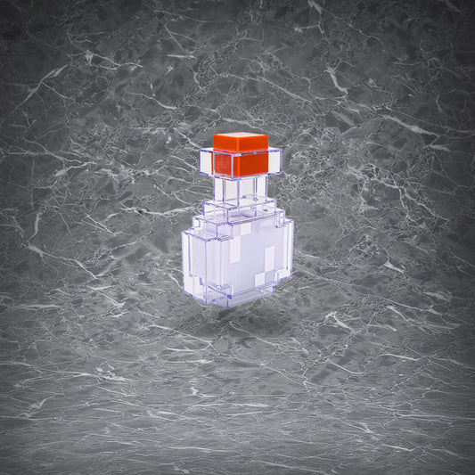 Unlit Minecraft Potion Bottle Night Light with an orange cap. The clear, pixelated acrylic design shows off its iconic shape, ready to glow in your choice of colors.