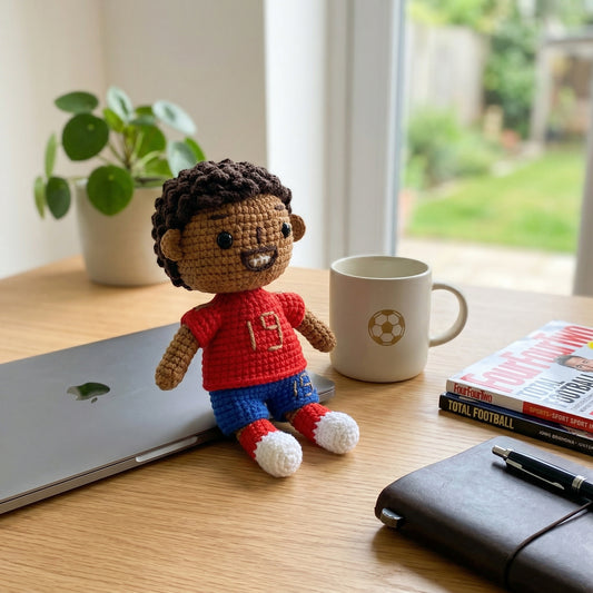 Handmade Brown Curly Hair No. 19 Red Shirt Crochet Doll -LY19 Handmade Collectible Gift For Fans & Kids