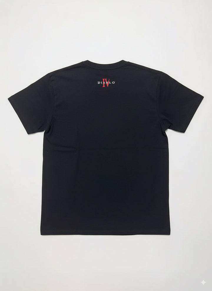 D4 Necromancer T-shirt | Skeleton summon Necromancer pattern trendy loose top | Dark style dungeon game peripheral cool daily wear