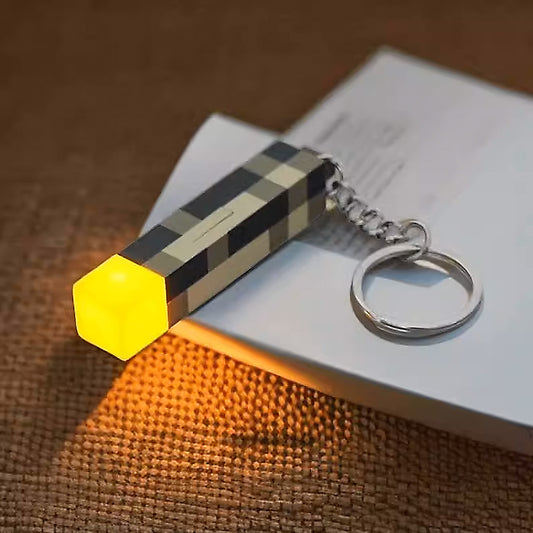 "Light Up The Night" Pixel Art Torch Keychain | for Minecraft Fans | USB or Battery Powered LED | Minecraft Gamer Gift