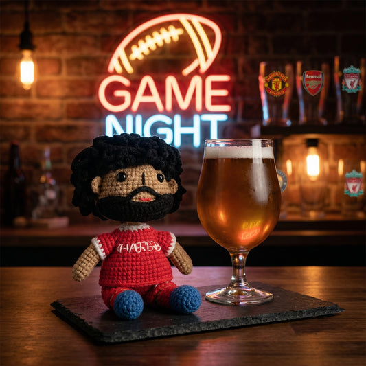 Handmade Black Curly Hair & Beard No. 11 Red Shirt Crochet Doll -MS11 Handmade Collectible Gift For Fans & Kids