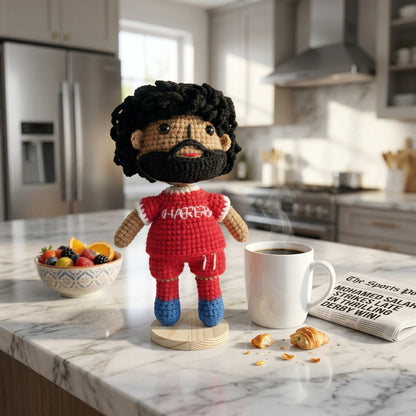 Handmade Black Curly Hair & Beard No. 11 Red Shirt Crochet Doll -MS11 Handmade Collectible Gift For Fans & Kids