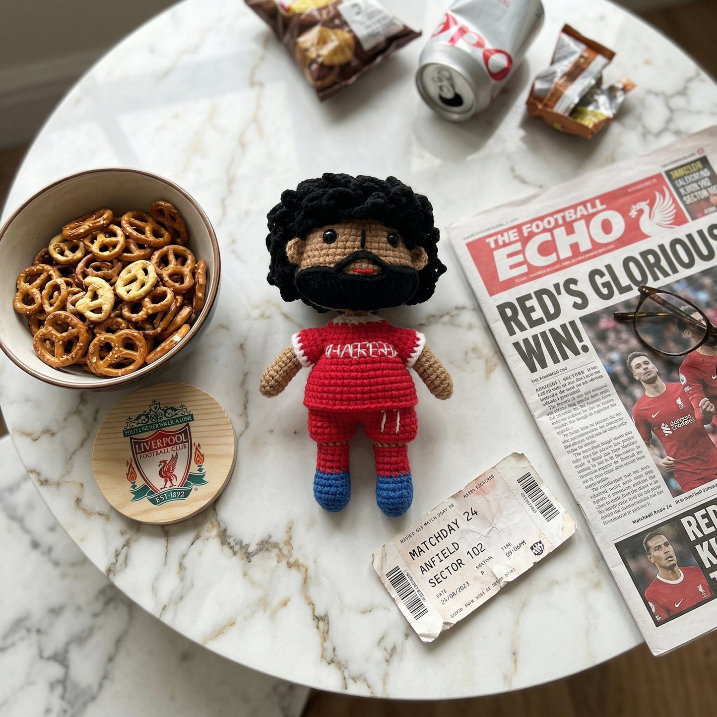 Handmade Black Curly Hair & Beard No. 11 Red Shirt Crochet Doll -MS11 Handmade Collectible Gift For Fans & Kids