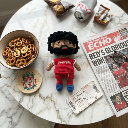 Handmade Black Curly Hair & Beard No. 11 Red Shirt Crochet Doll -MS11 Handmade Collectible Gift For Fans & Kids