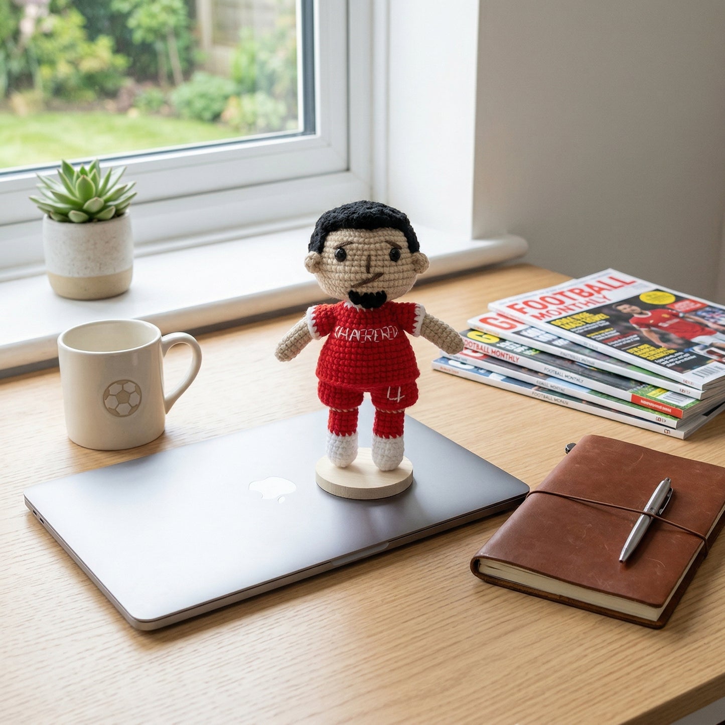 Handmade Black Ponytail Hair No. 4 Red Shirt Crochet Doll -VVD4 Handmade Collectible Gift For Fans & Kids