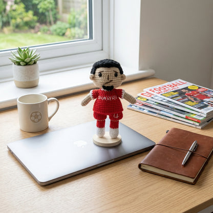 Handmade Black Ponytail Hair No. 4 Red Shirt Crochet Doll -VVD4 Handmade Collectible Gift For Fans & Kids