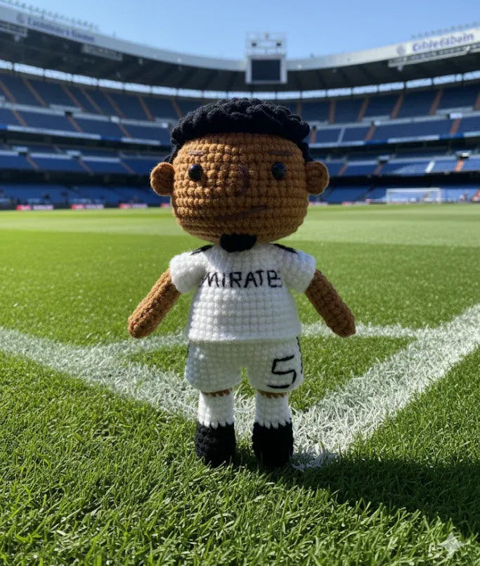 Handmade Black Short Hair No. 5 White Shirt Crochet Doll -JB5 Handmade Collectible Gift For Fans & Kids