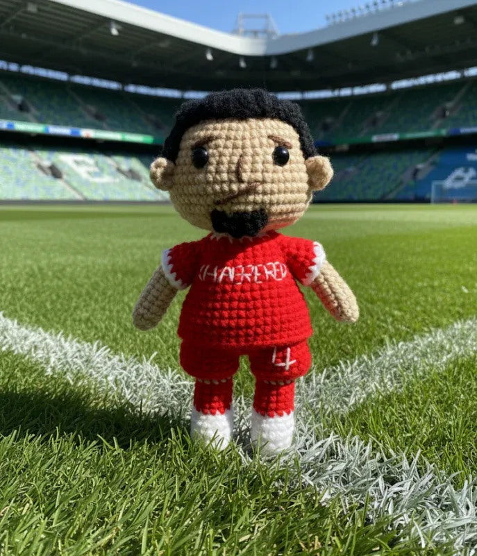 Handmade Black Ponytail Hair No. 4 Red Shirt Crochet Doll -VVD4 Handmade Collectible Gift For Fans & Kids