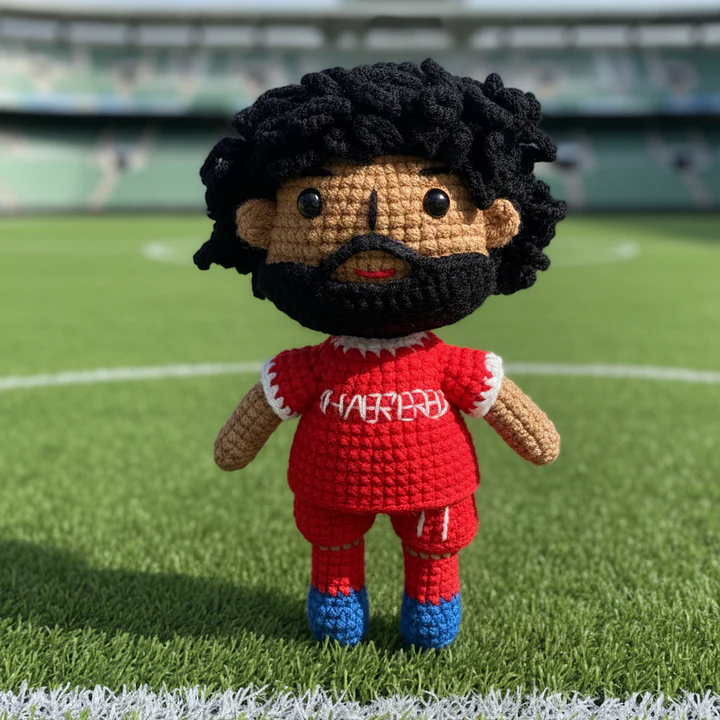 Handmade Black Curly Hair & Beard No. 11 Red Shirt Crochet Doll -MS11 Handmade Collectible Gift For Fans & Kids