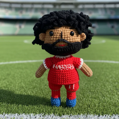 Handmade Black Curly Hair & Beard No. 11 Red Shirt Crochet Doll -MS11 Handmade Collectible Gift For Fans & Kids
