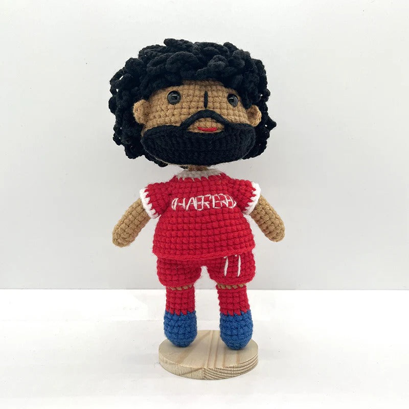 Handmade Black Curly Hair & Beard No. 11 Red Shirt Crochet Doll -MS11 Handmade Collectible Gift For Fans & Kids