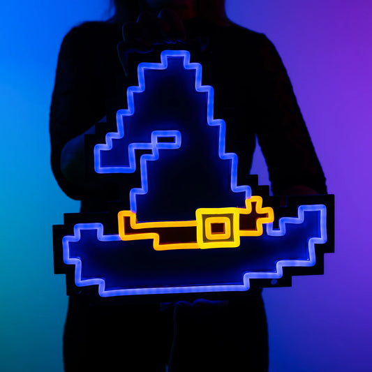 Blue Wizard Hat Neon Sign | for Old School RuneScape Fans | Dimmable LED Pixel Art | Gaming Room Decor